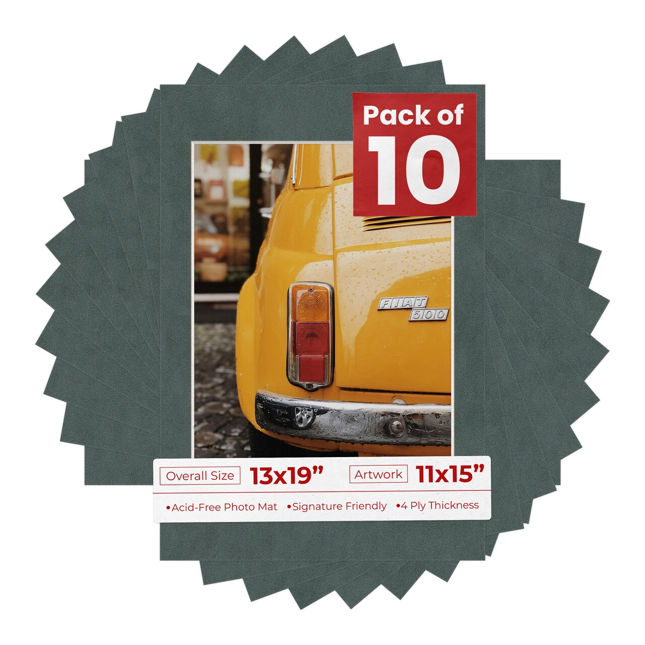 Dark Grey Suede Mat Board for 13x19 Frames - Fits 11x15 Photos